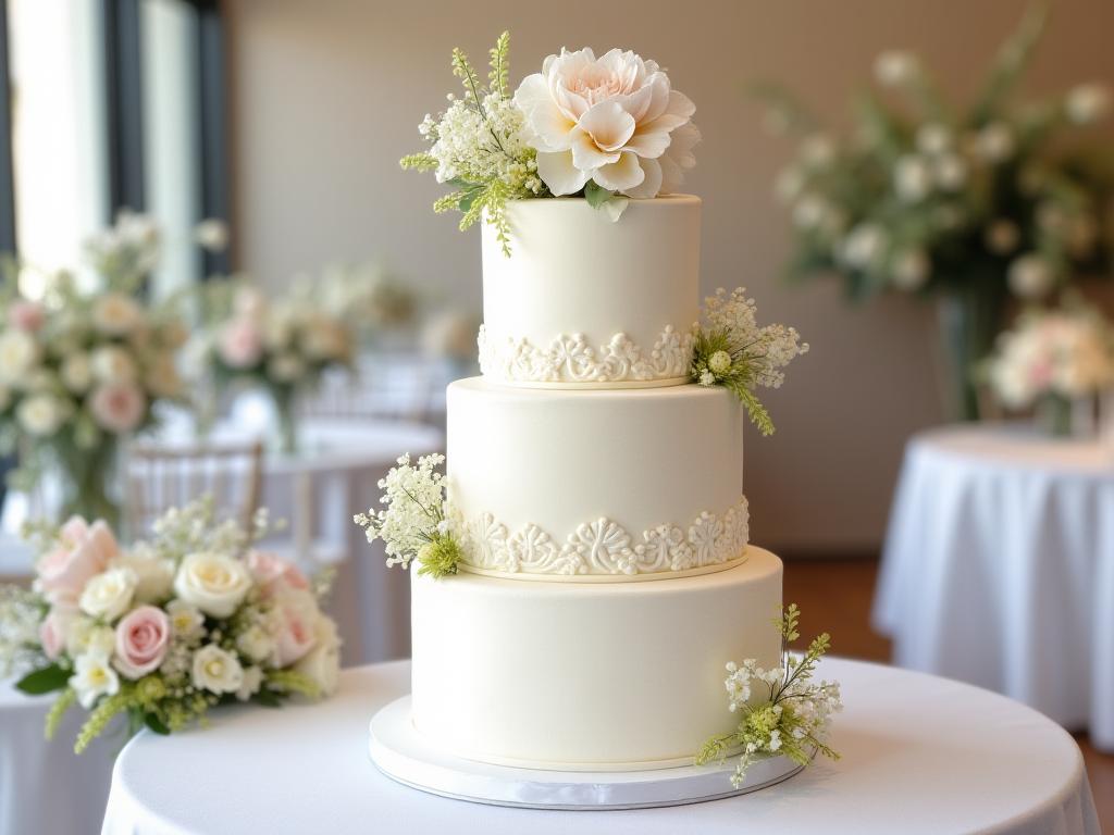 Elegant artisan wedding cake display at Hearth & Crumb London bakery
