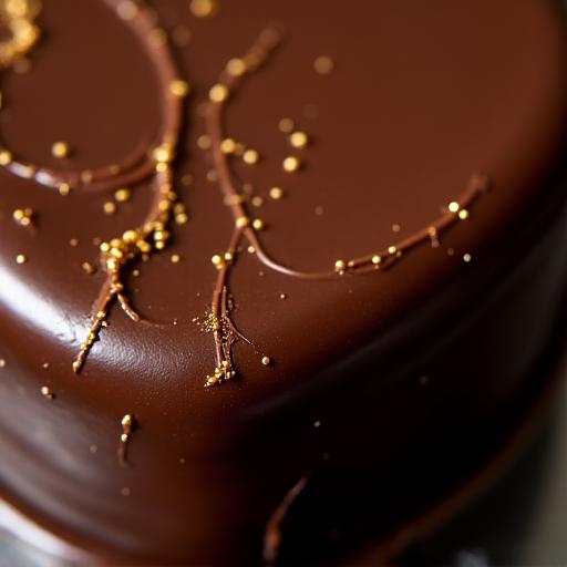Signature chocolate ganache cake with gold leaf decoration