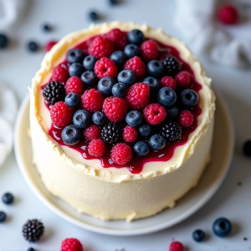 Artisan vanilla cake with fresh berry compote